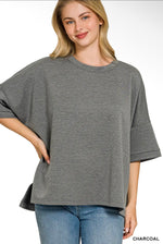 Load image into Gallery viewer, Zenana ~ Scuba Scuba Round Neck Top with Side Slits

