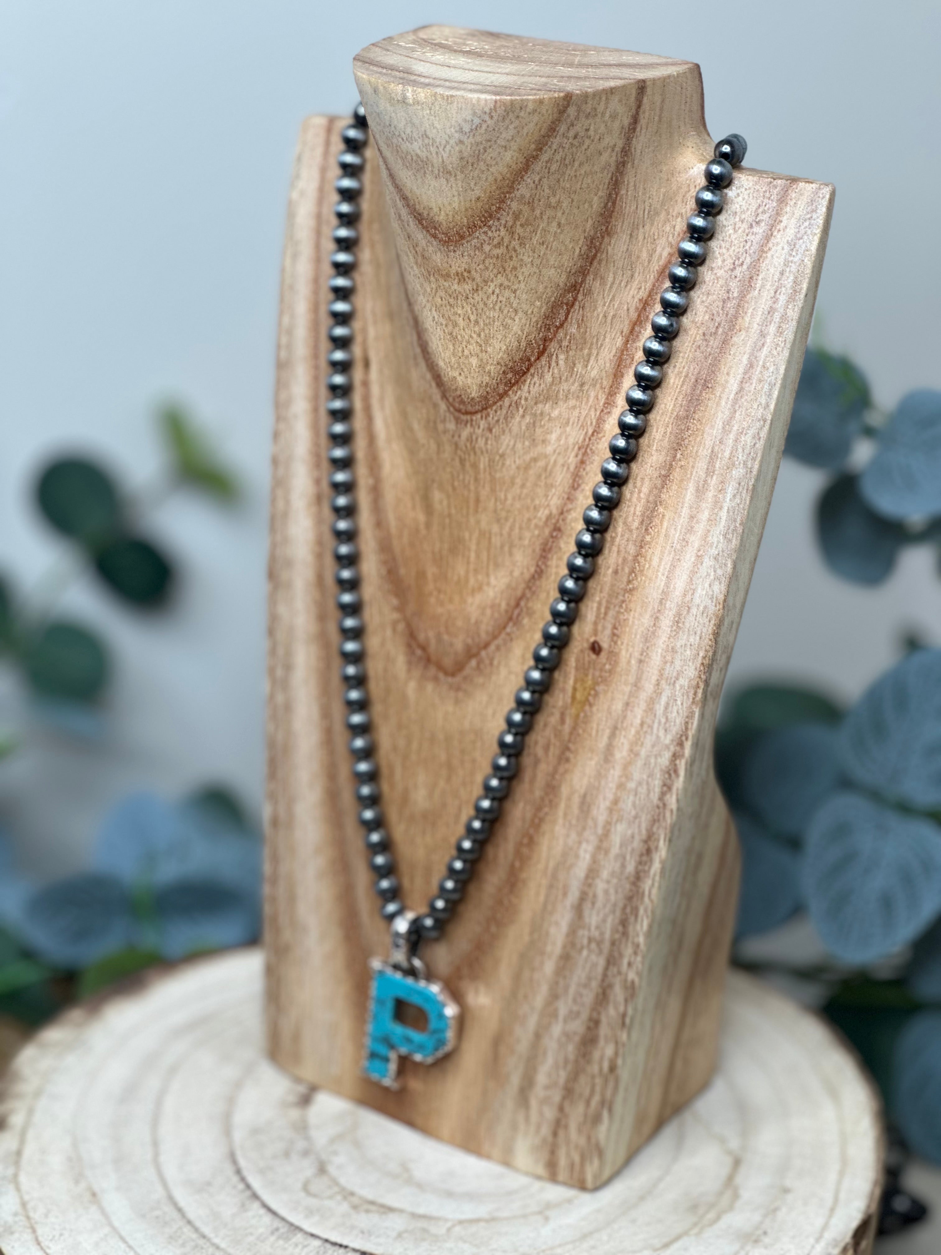 Navejo Pearl Turquoise Letter Necklace