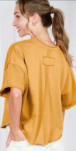 Load image into Gallery viewer, Vine &amp; Love ~ Vintage-Inspired Cut Edge Knit Top ~ Mustard
