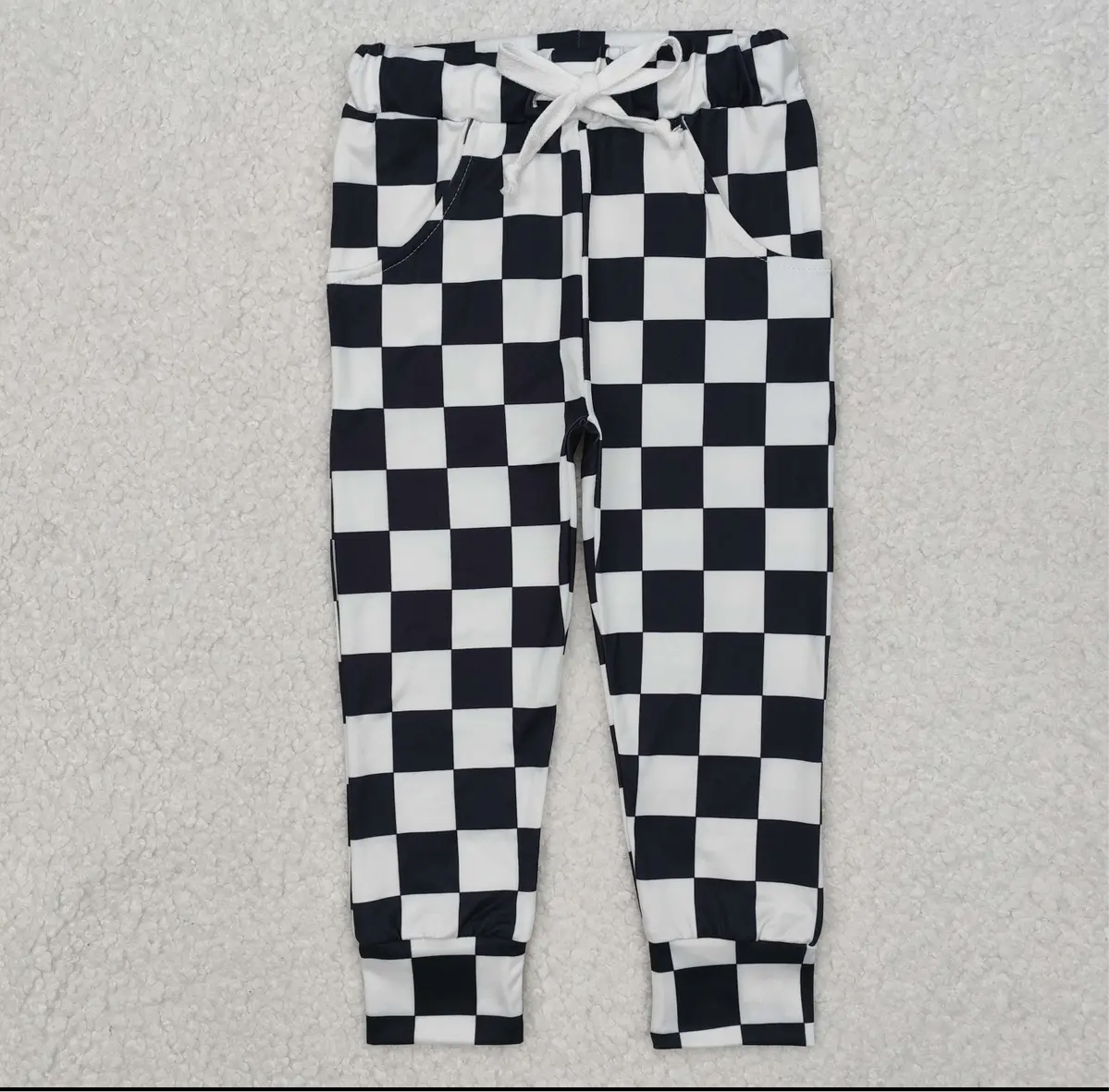 Kids Black Checkered Pants