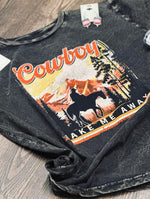 Load image into Gallery viewer, COWBOY TAKE ME AWAY Oversized Mineral Wash Black Tee
