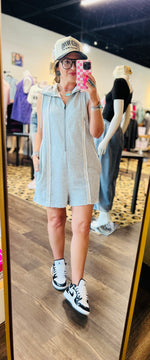 Load image into Gallery viewer, French Terry Zip Front Sleeveless Hooded Romper
