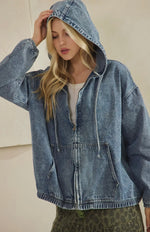 Load image into Gallery viewer, Vintage Wash Denim Zip Up Hoodie
