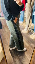Load image into Gallery viewer, Stripe Trim Dusty Olive Leopard Pant
