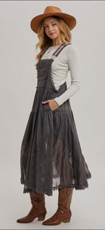 Load image into Gallery viewer, Lace Embroidered Tulle Bib Maxi Dress
