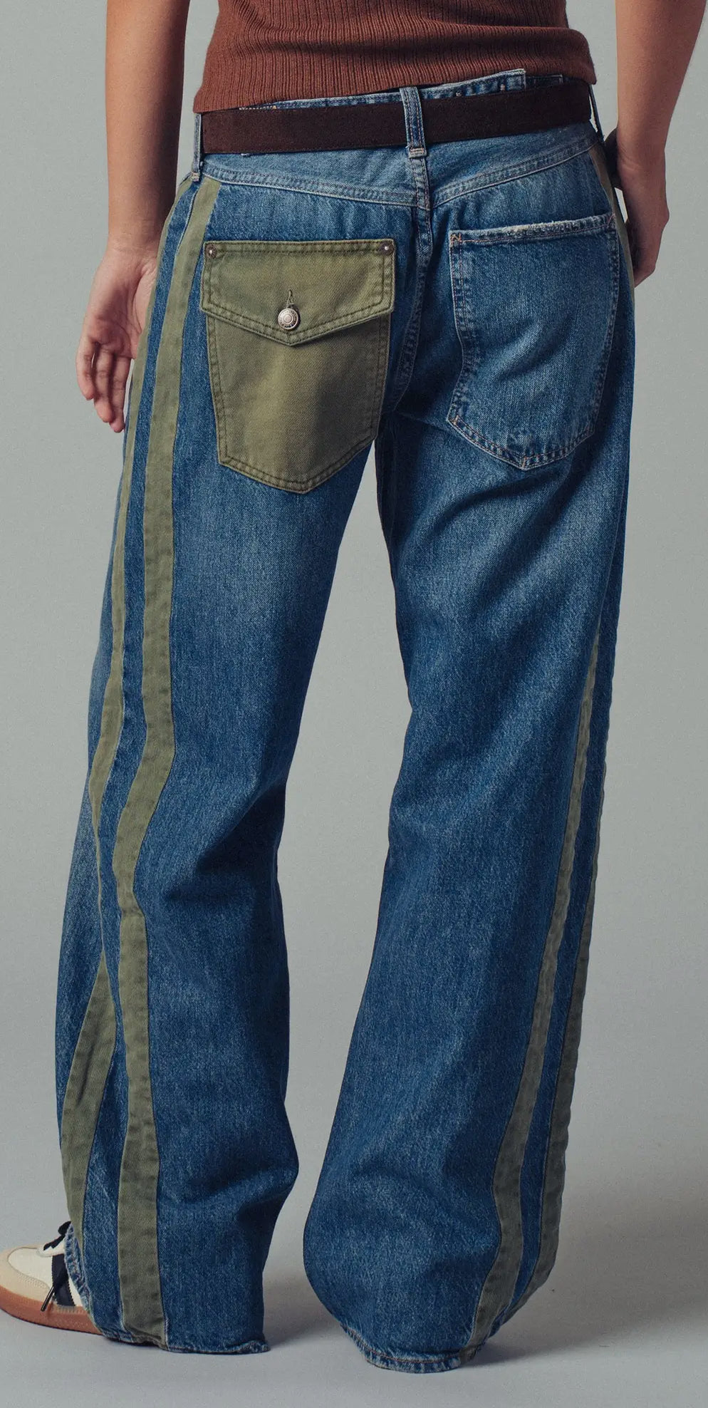 Urban Daizy ~ Wide-Leg Utility Stripe Denim Jeans