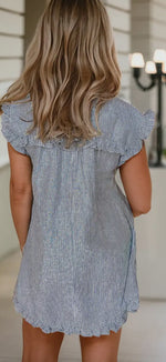 Load image into Gallery viewer, Frilly Front Pocket
Button Up Mini Dress
