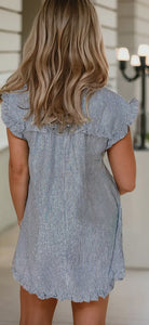 Frilly Front Pocket
Button Up Mini Dress