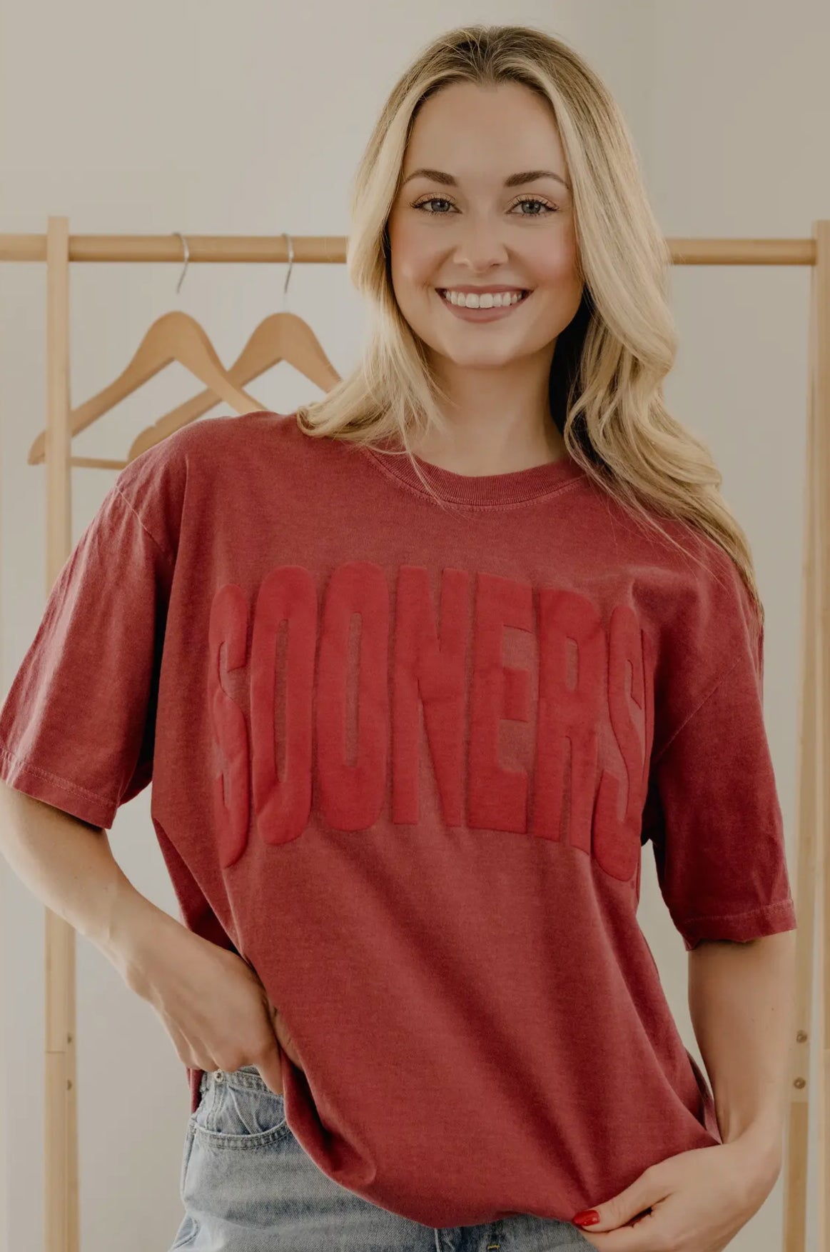 LivyLu Ou Sooners Mono Puff Ink Crimson Comfort Color Tee *Licensed