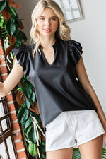 Load image into Gallery viewer, Flutter Sleeve Split Neck Faux Leather
