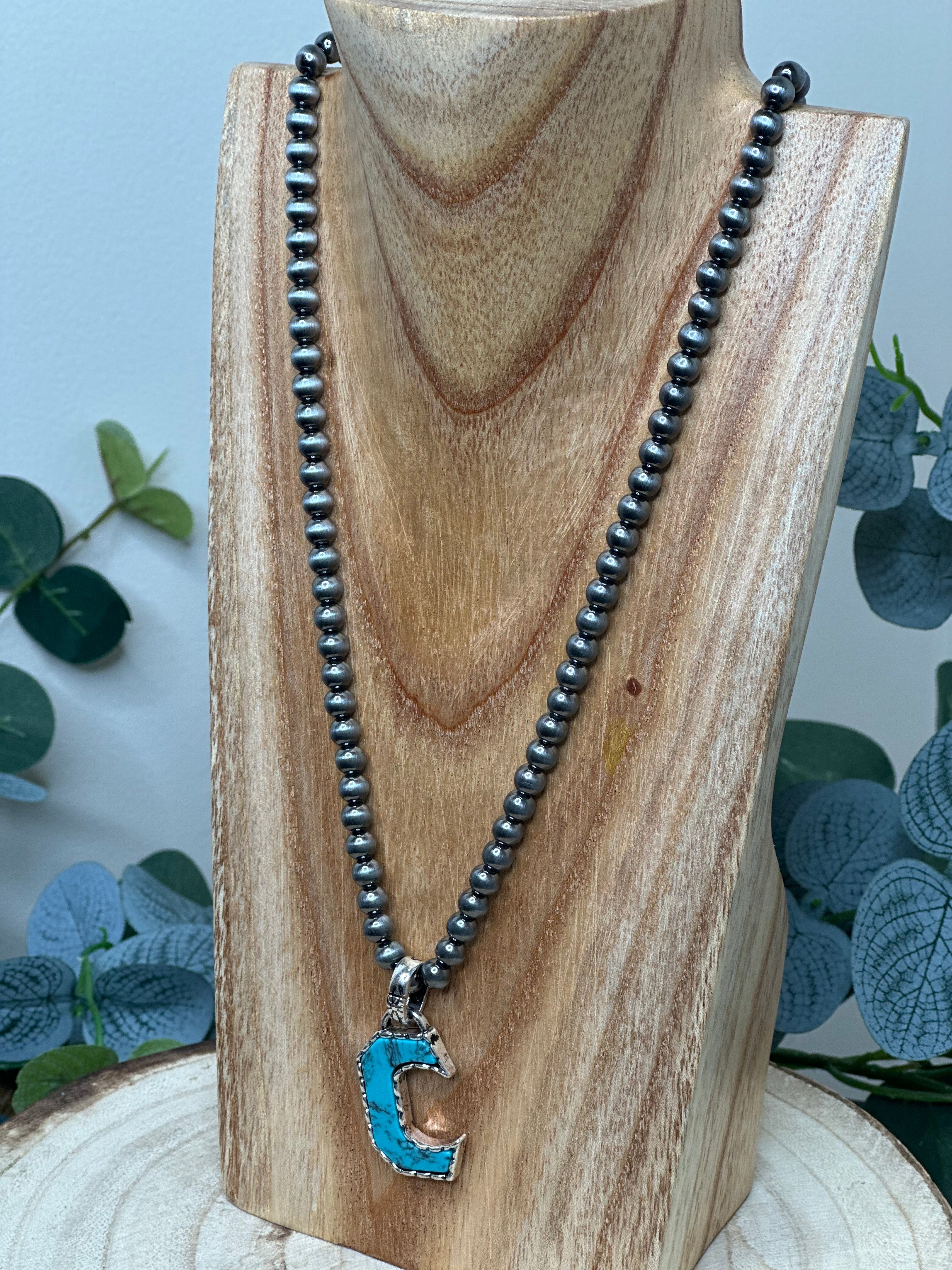 Navejo Pearl Turquoise Letter Necklace