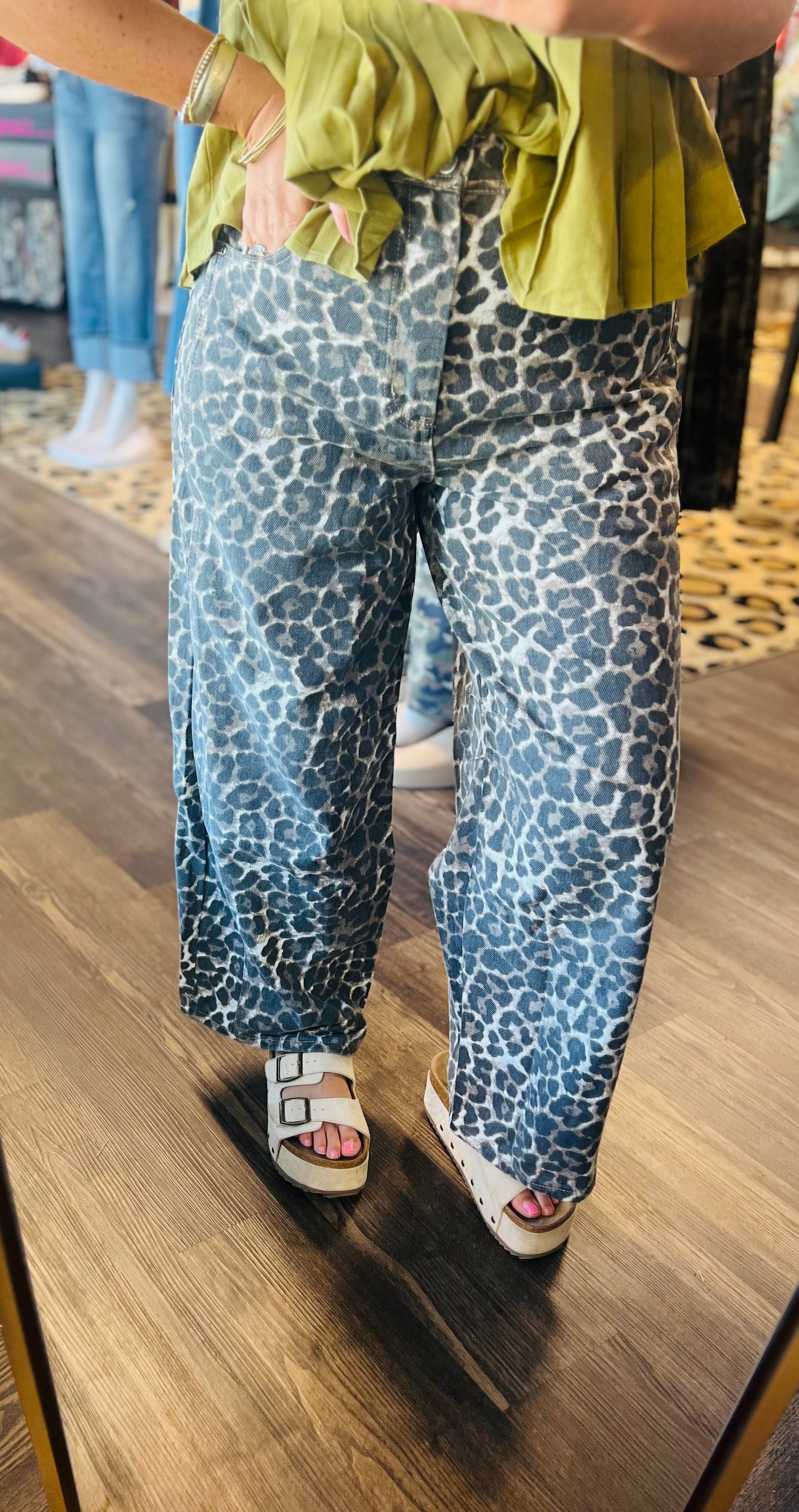 Leopard Print Barrel Pants