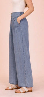 Load image into Gallery viewer, NEW IN ~ Mineral Washed Chambray Wide Leg Pants
