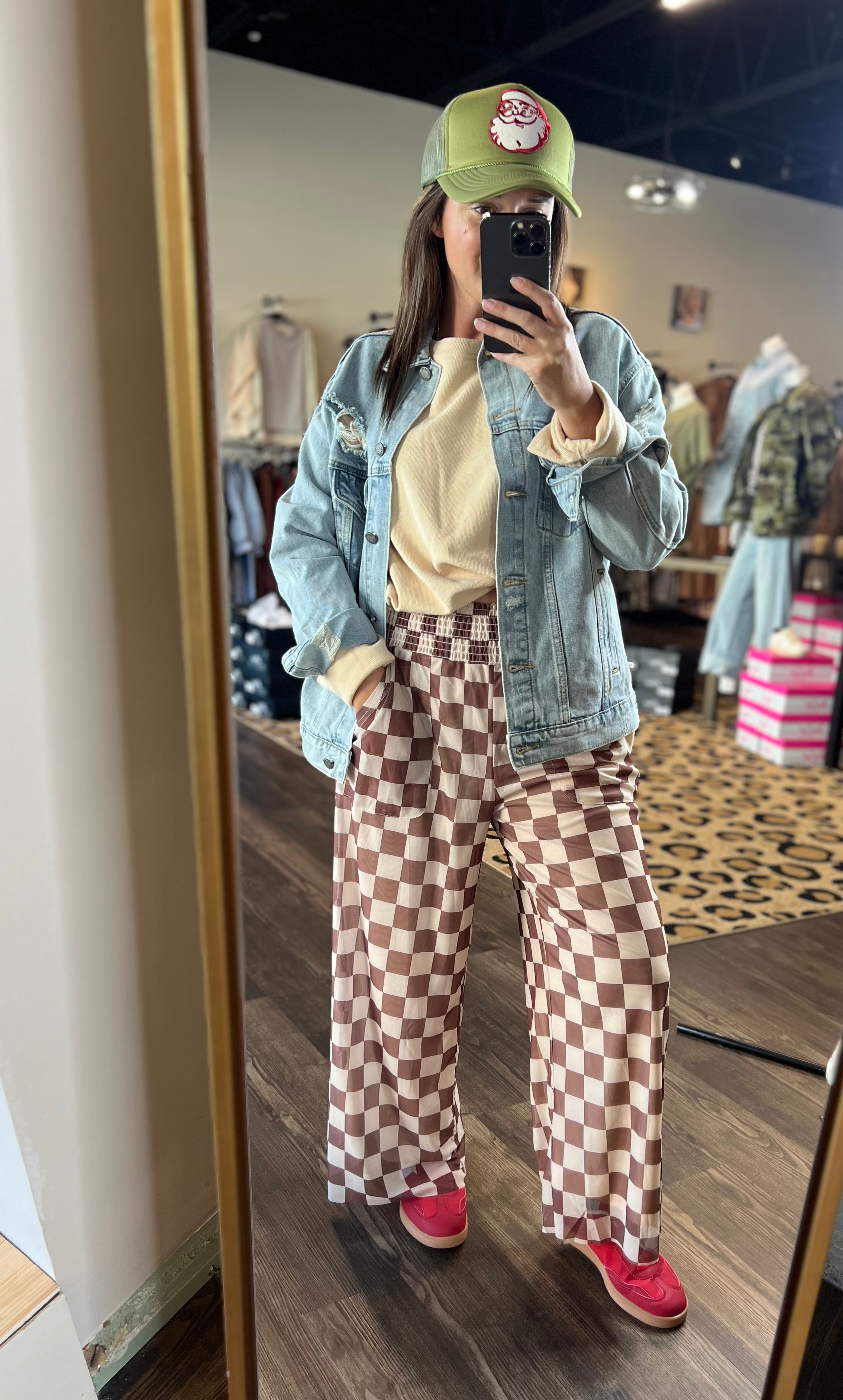 Turquoise Haven Brown Checker Mesh Pants