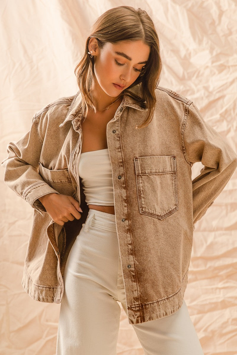 Vintage Taupe Button Down Shirt Jacket