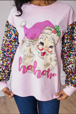 Load image into Gallery viewer, Pink Santa Sweatshirt with Sequin Sleeves
