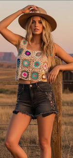 Load image into Gallery viewer, Sewn and Seen ~ Multi Color Crochet Cover Top
