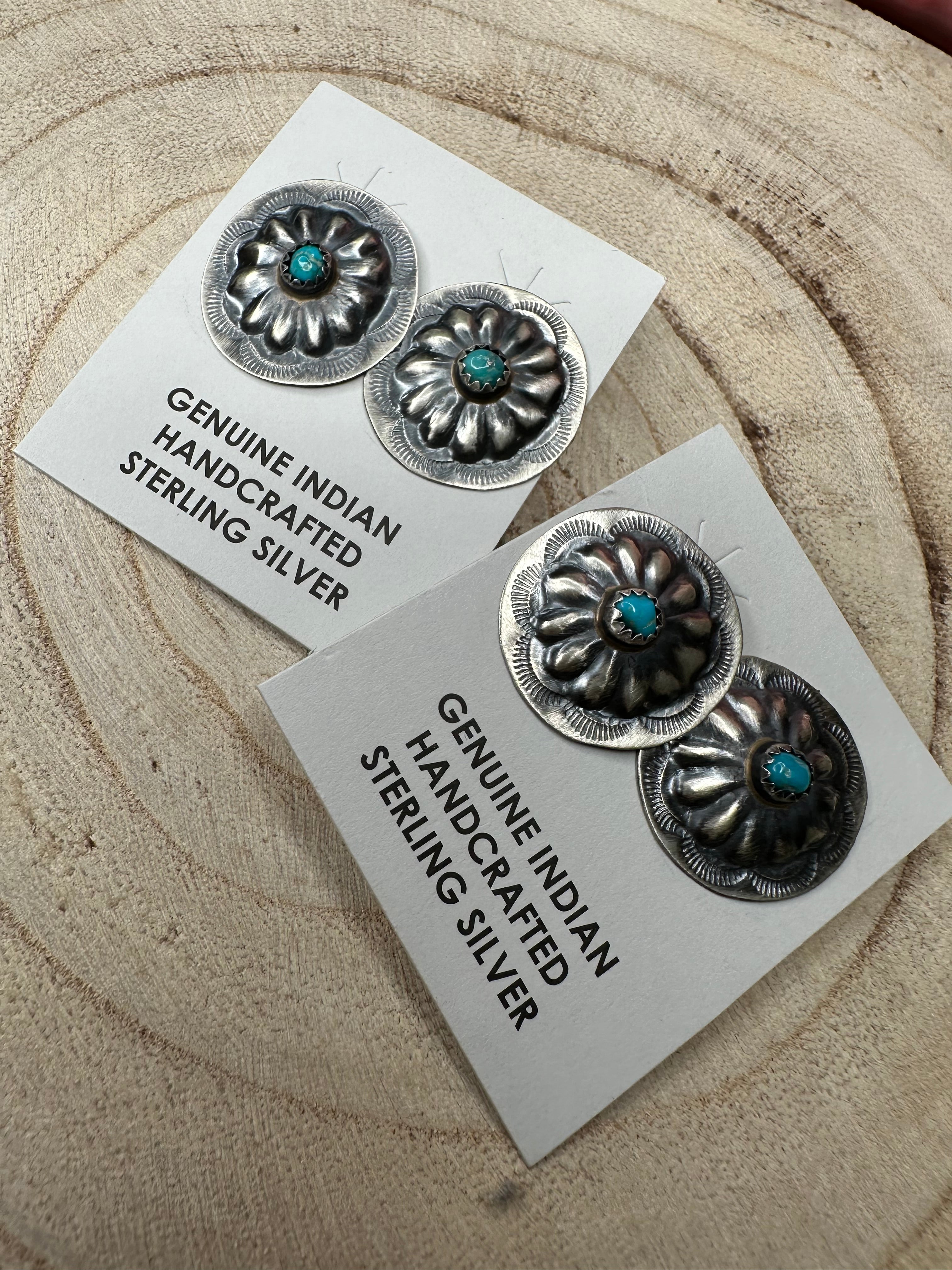 Sterling Silver Round Concho w/Turquoise Stone Earring