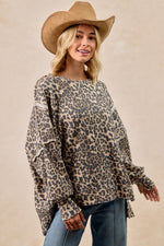 Load image into Gallery viewer, Leopard Print Oversized Waffle Thermal Top
