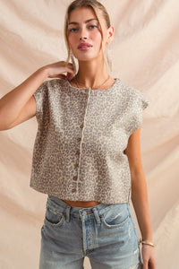 Vintage Leopard Button Vest/Top