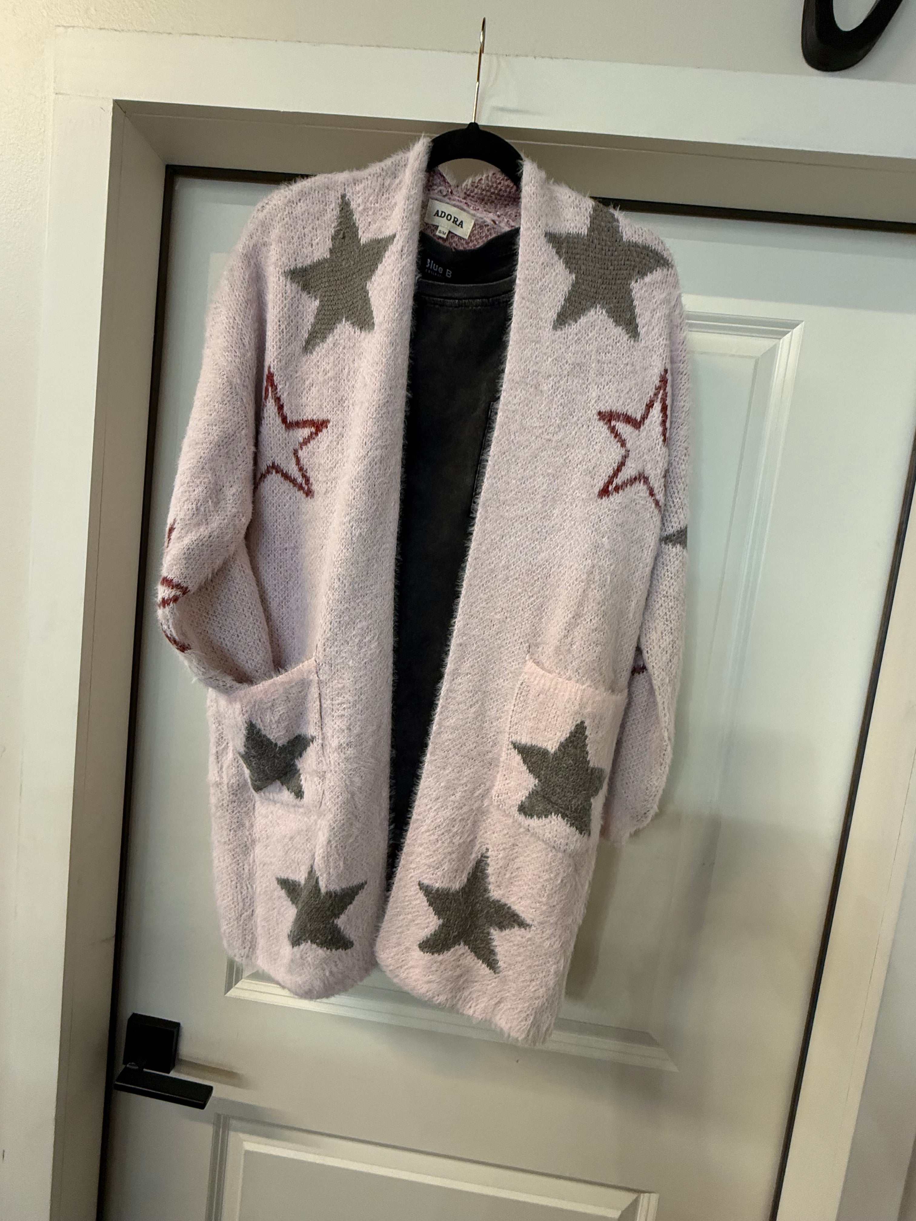 ADORA LA Star Pattern Fuzzy Cardigan