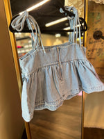Load image into Gallery viewer, Denim Tie-Strap Peplum Top
