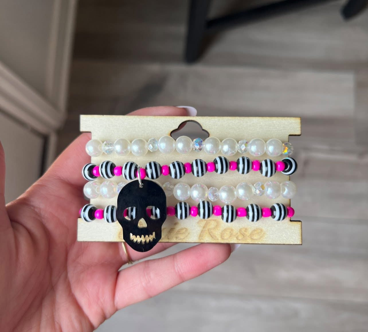 Skull Charm Striped Bracelet Stack