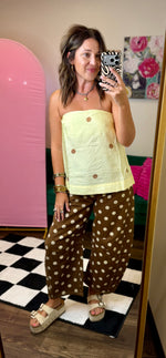 Load image into Gallery viewer, Lemon Polka Dot Strapless Top
