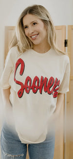 Load image into Gallery viewer, LIVYLU~ Ou Oklahoma Sooners Barbie Off White Thrifted Tee *Licensed
