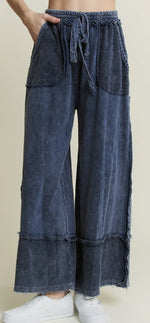 Load image into Gallery viewer, J.HER ~ Mineral-Washed Wide Pants with Raw Hem Frayed Detail
