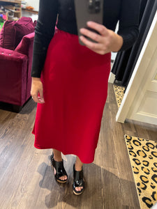 Red Midi Flare Skirt