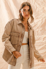 Load image into Gallery viewer, Vintage Taupe Button Down Shirt Jacket
