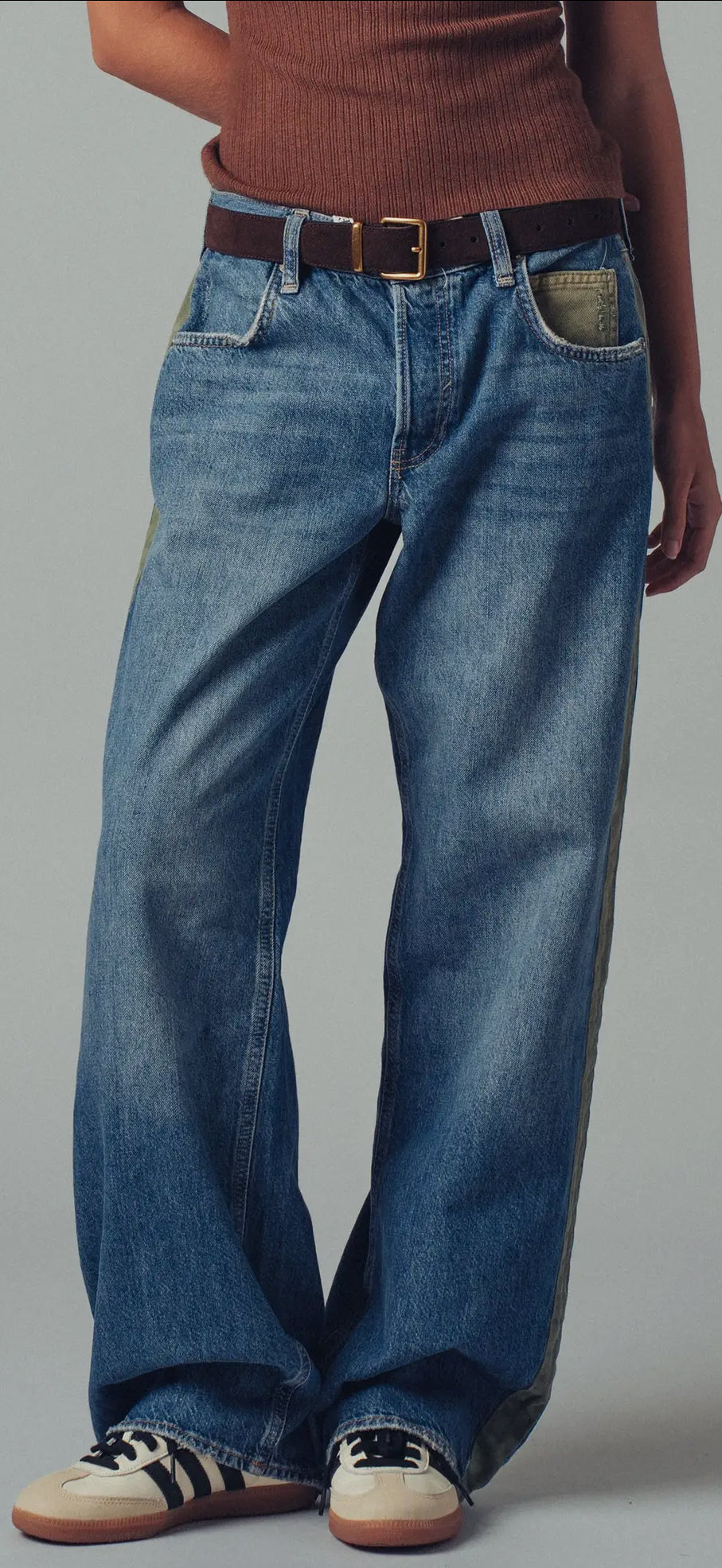 Urban Daizy ~ Wide-Leg Utility Stripe Denim Jeans