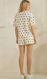 Load image into Gallery viewer, Cream Lounge W/Blue Polka Dots
