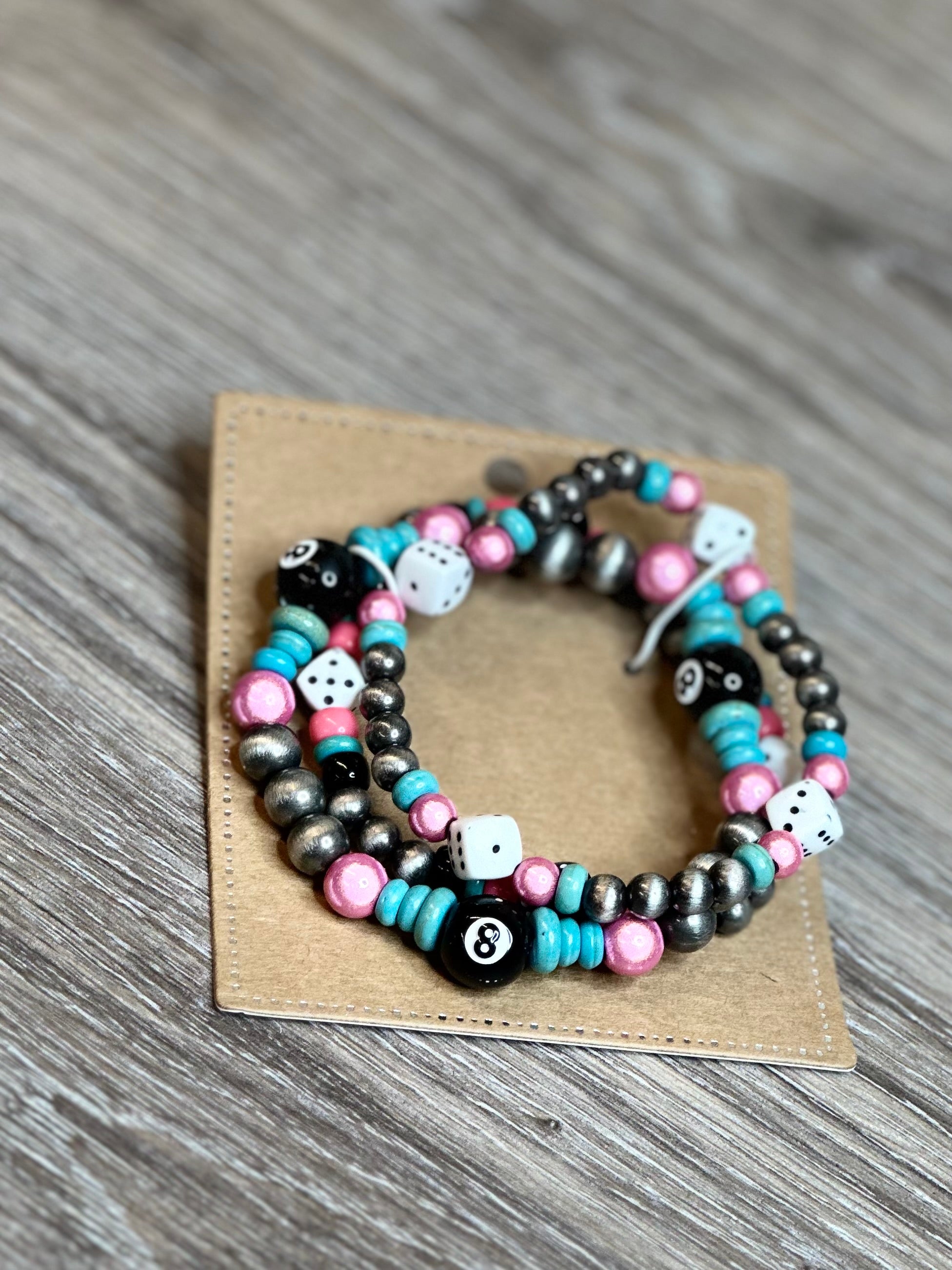 Western 8 Ball Theme Stretch Bracelet