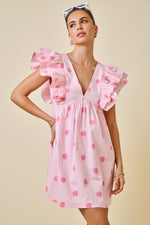 Load image into Gallery viewer, Polka Dot Babydoll Empire Waist Ruffle Mini Dress
