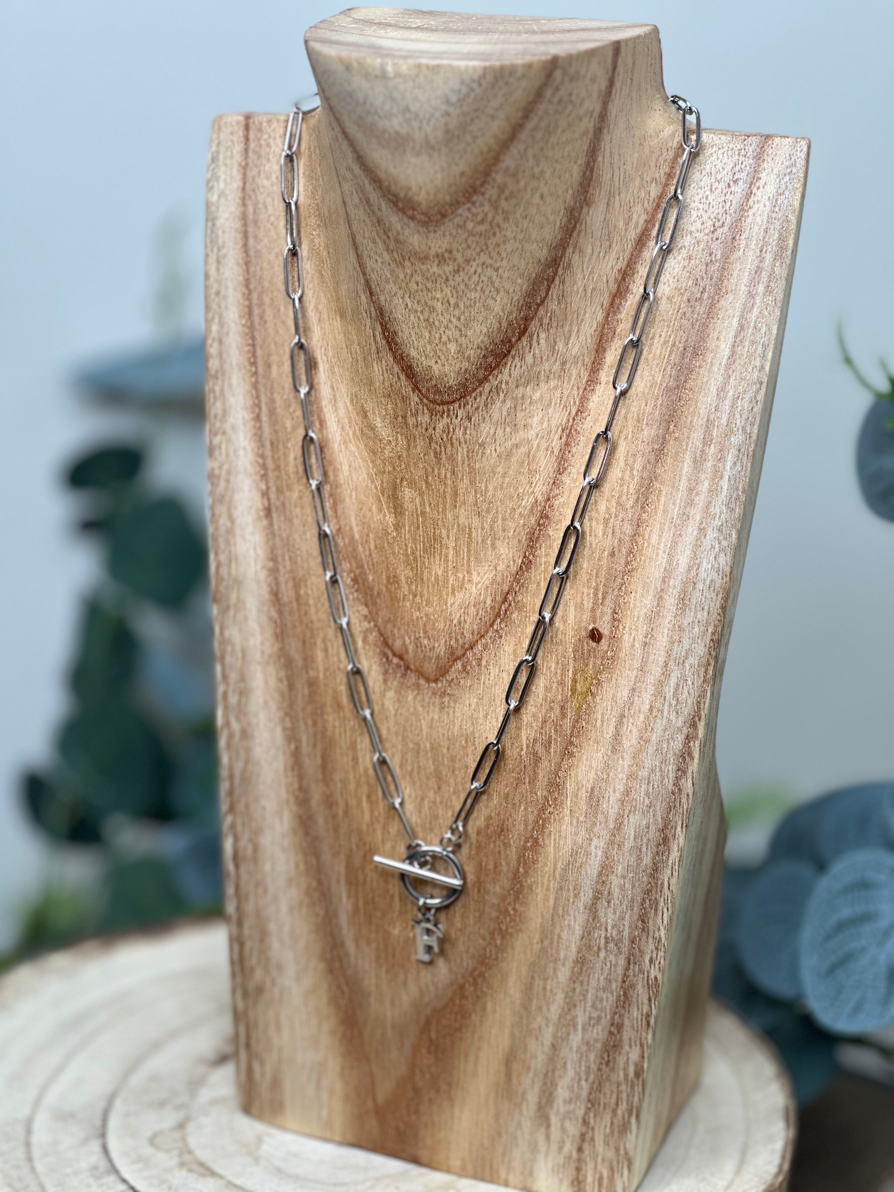 Silver Paper Clip Chain Letter Necklace