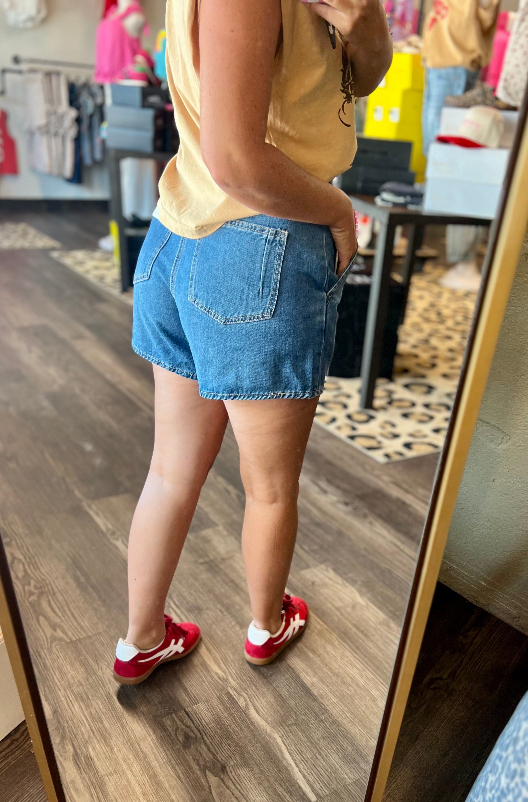 Pin Tuck Denim Shorts
