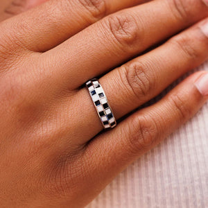 Pura Vida Checkered Board Ring (Black)