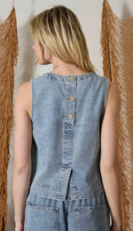 Load image into Gallery viewer, Washed Denim Back Button Top
