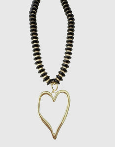 Richie Black Beaded Necklace with Jumbo Heart Charm