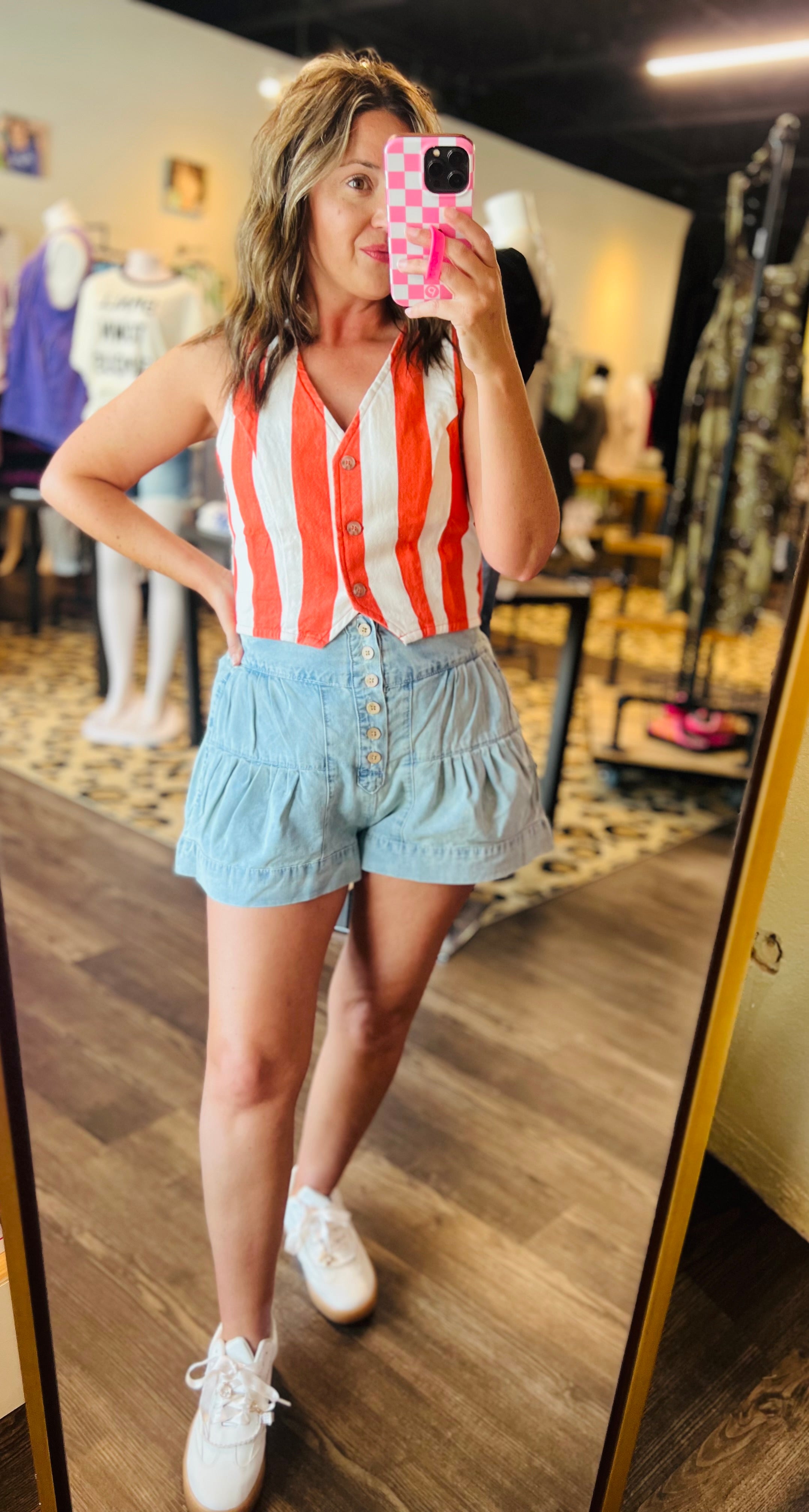Striped Cropped Woven Vest