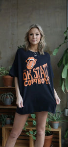 LivyLu Rolling Stones Osu Cowboys Dazed Black Thrifted Tee *Licensed