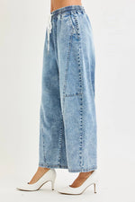 Load image into Gallery viewer, Risen High-Rise Barrel Denim with Drawstring Waist (Light Wash)
