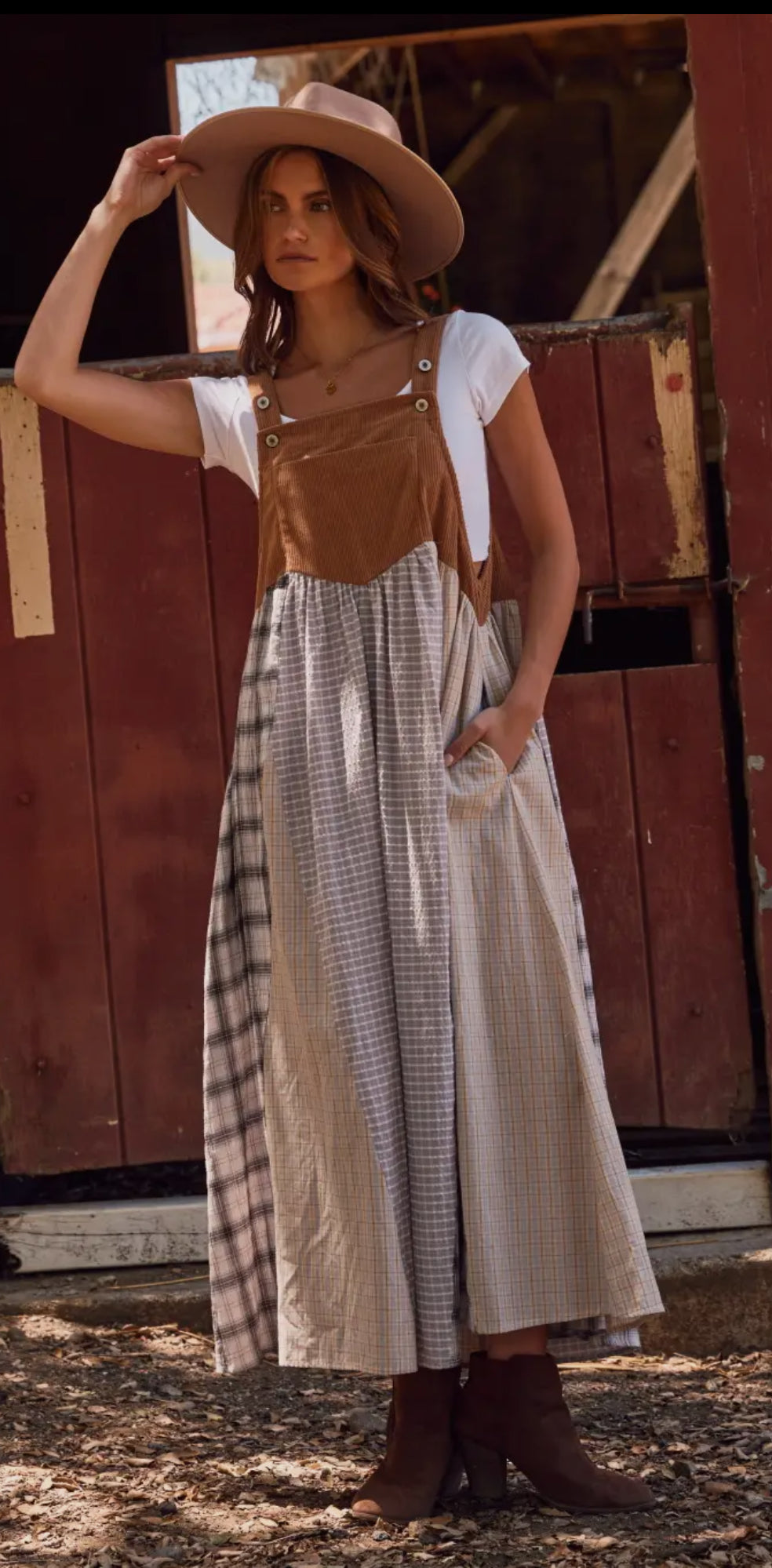 ODDI~ Patchwork Plaid Overall Dress