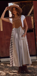 ODDI~ Patchwork Plaid Overall Dress