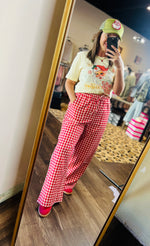 Load image into Gallery viewer, Turquoise Haven Checked Gingham Elastic Waist Pants
