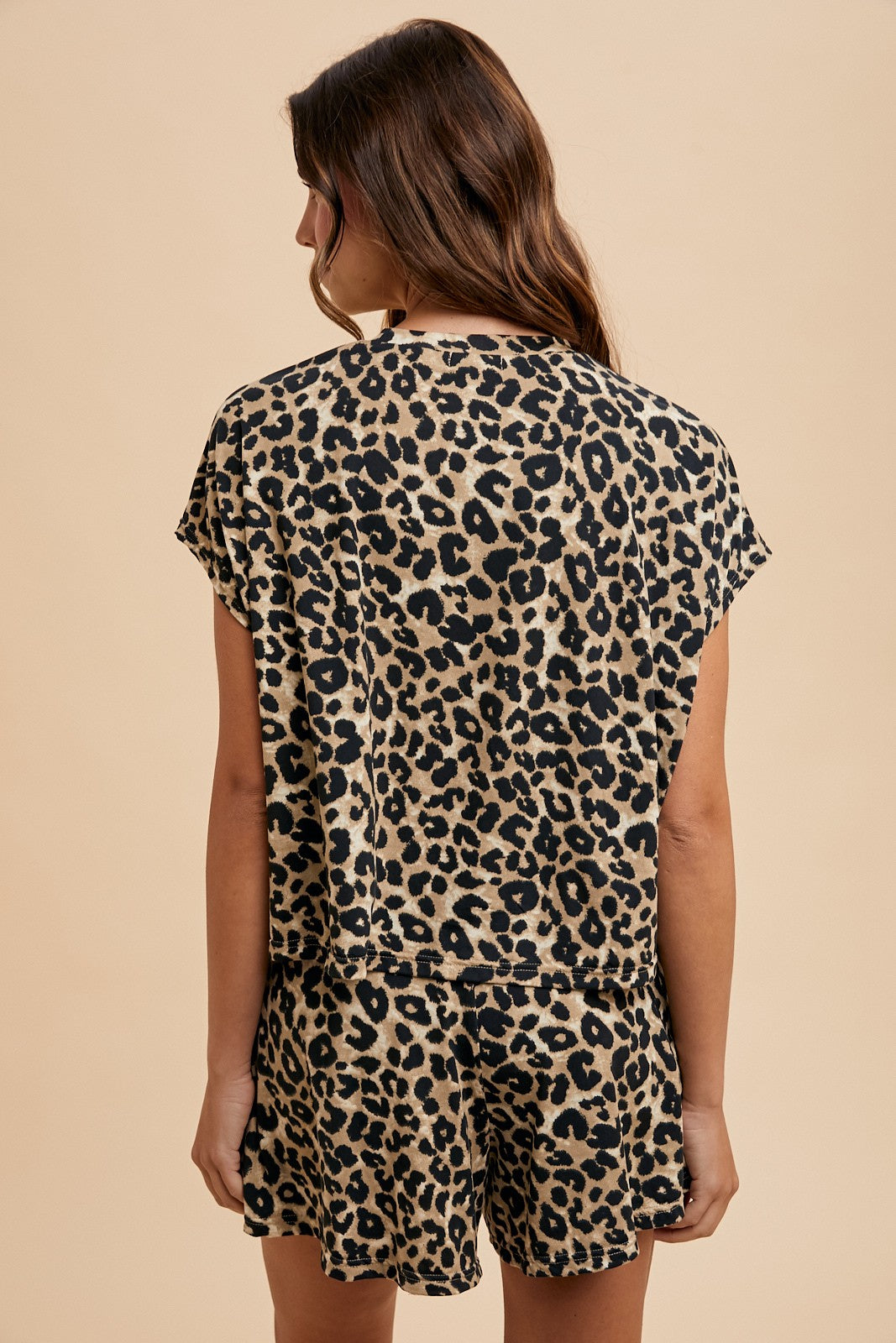 Soft  Touch Leopard Knit Top and Flare Short Set
