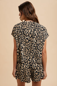 Soft  Touch Leopard Knit Top and Flare Short Set