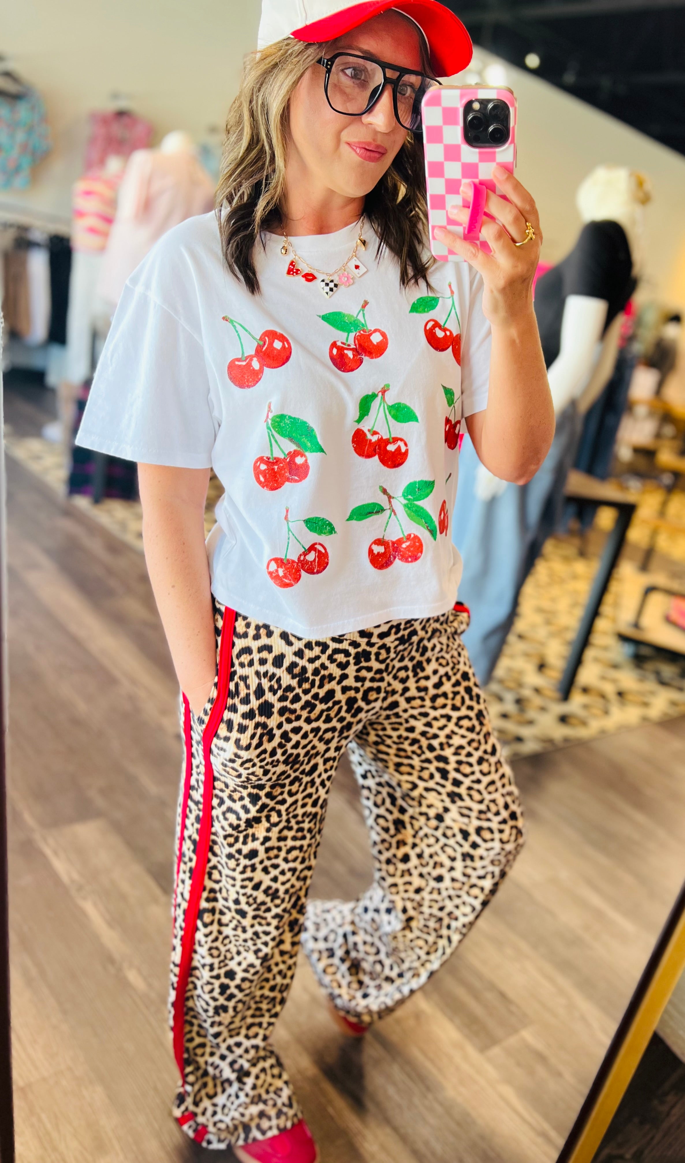 Leopard Pants With Red Stripe